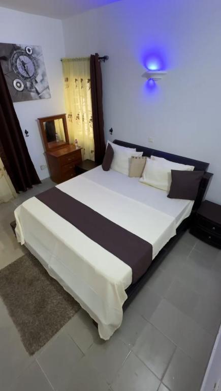een slaapkamer met een groot wit bed in een kamer bij Maison Ophir - Villa basse moderne in Cotonou