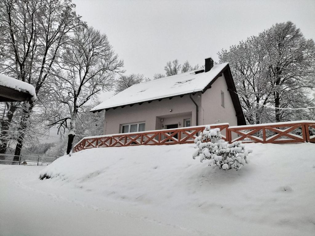 Dom w Miłkowie k Karpacza z widokiem na Karkonosze v zimě