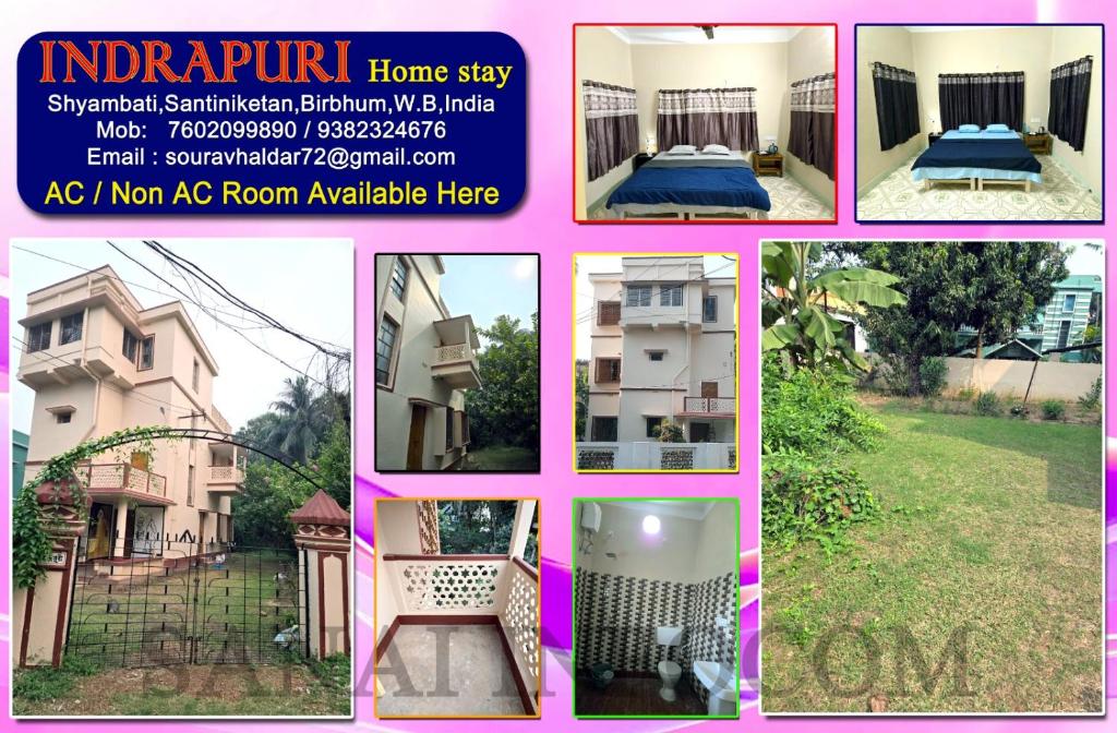 un collage de photos d'une famille d'accueil dans l'établissement Indrapuri Home Stay, à Bolpur