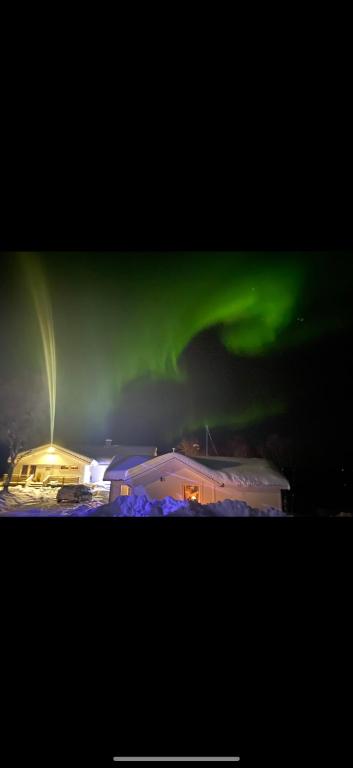an image of a green aurora in the sky at Huset nært blåisvannet in Lattervika