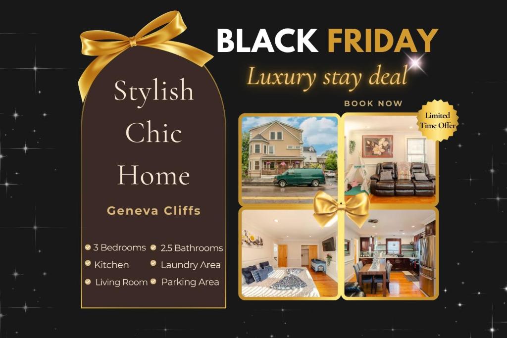 a black friday flyer with two pictures of a home at 383 - 3BR Quincy - Chic House near Adams Park in Quincy