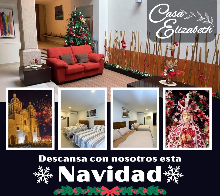 瓦哈卡市Casa Elizabeth的一本书,书里画着一棵圣诞树的房间