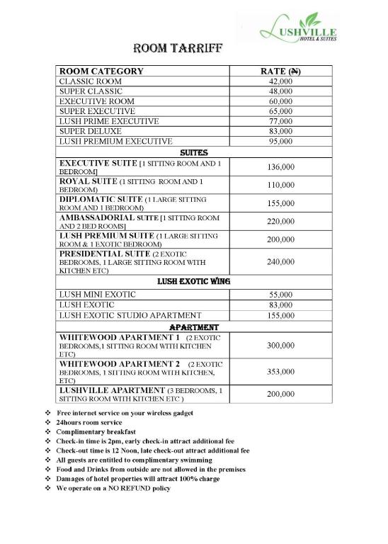 a document with the names and descriptions of different languages at Lushville Hotels and Suites in Benin City