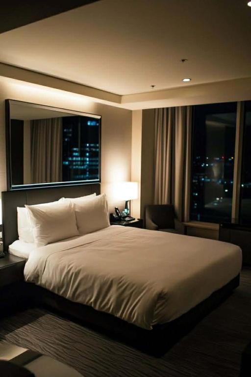 pokój hotelowy z dużym łóżkiem i oknem w obiekcie Light residence w mieście Manila