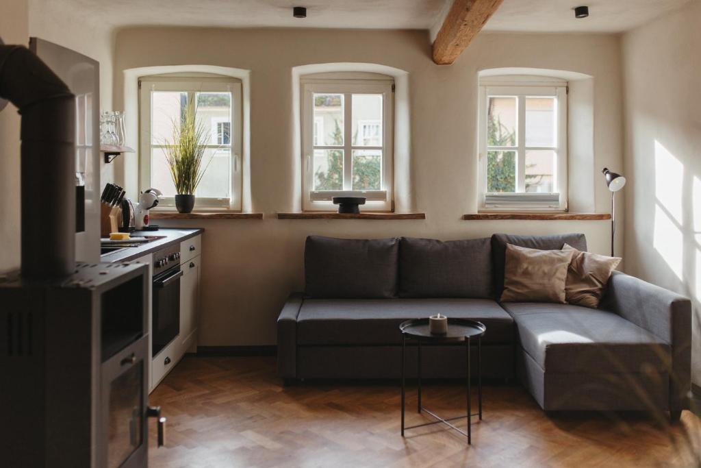 Χώρος καθιστικού στο Lehm & Fachwerk 1-Zimmer-Apartment - Claycation