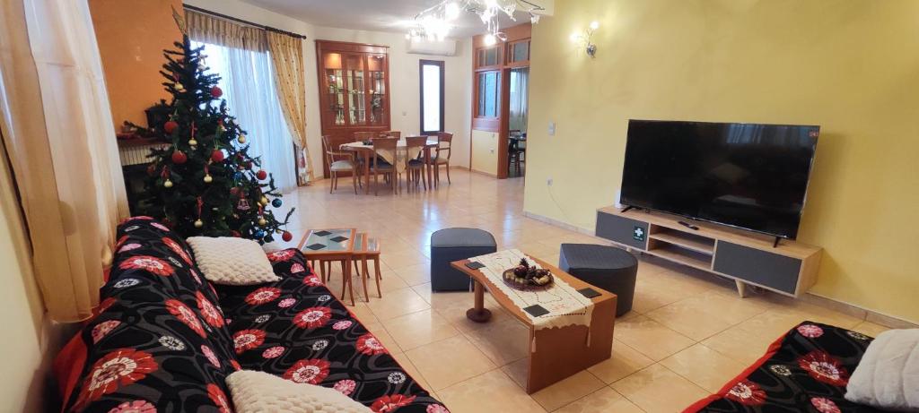 een woonkamer met een kerstboom en een televisie bij Luxurious Apartment Drama in Drama
