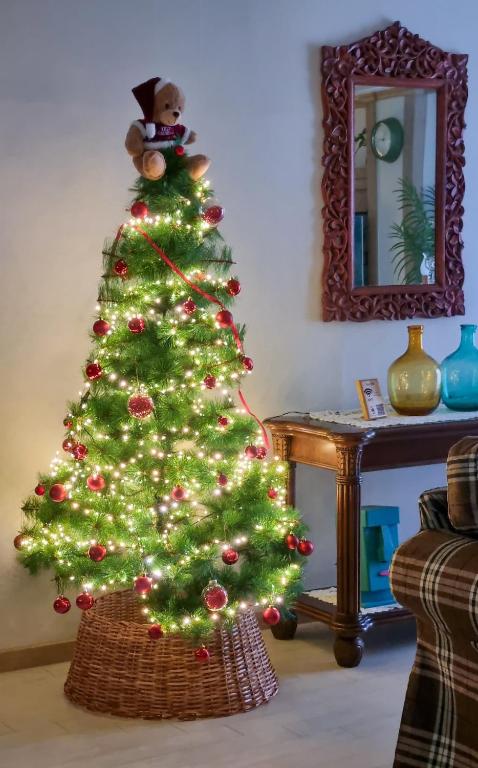 un albero di Natale con un orsacchiotto in cima di Stay 801 a Suwon