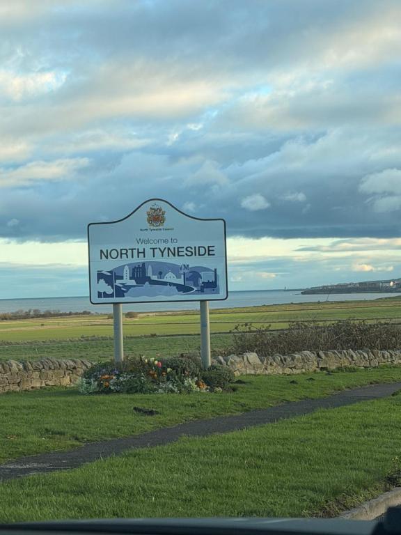 a north tyneside sign on the side of a road at St Marys View in Whitley Bay