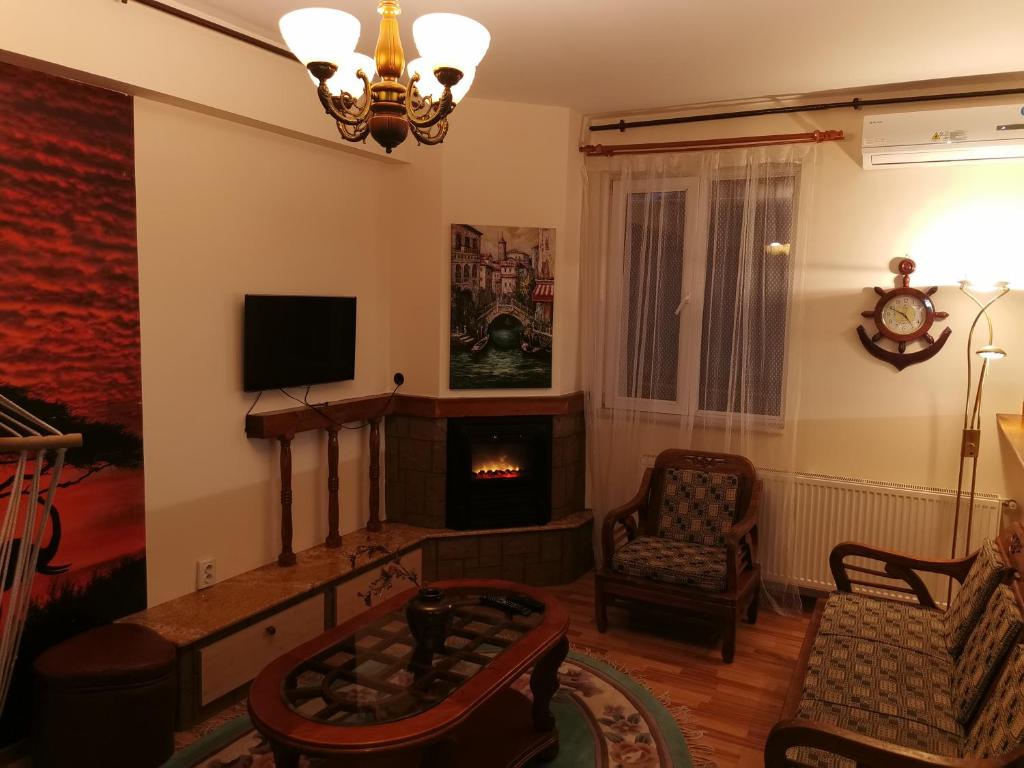 un soggiorno con divano e camino di Șoimului 27 No Smoking Apart a Craiova