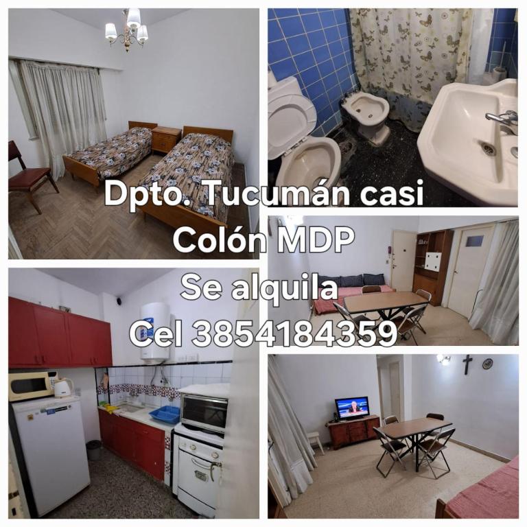 a collage of photos of a kitchen and a bathroom at Tucumán y Colón in Mar del Plata
