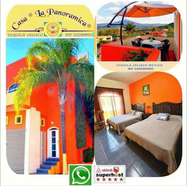 4minutos al centro PARA 12, personas 10 en cama y 2en sofa En Promoción في تيكيلا: ملصق بصور فندق بالنخيل