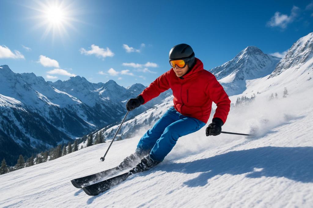 绍埃尔拉Appartement mit Garten的一个人在雪覆盖的山里滑雪