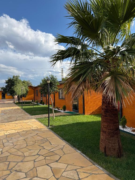 a palm tree sitting next to a brick building at Some Hotel Antakya in Hatay