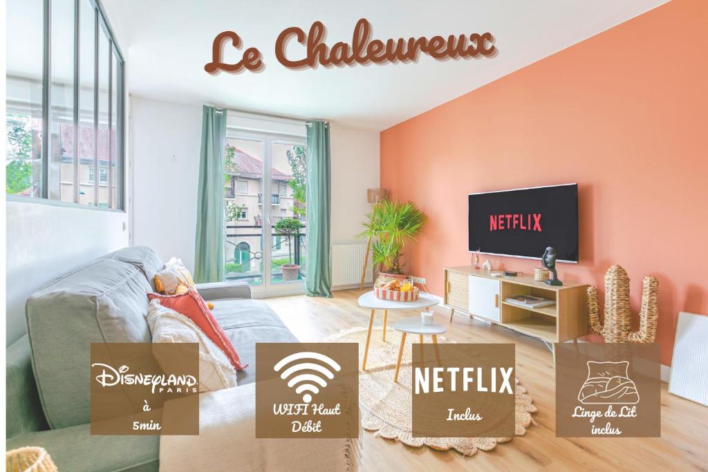 Posezení v ubytování Le Chaleureux - 5 min Disneyland - Parking - Netflix - Wifi