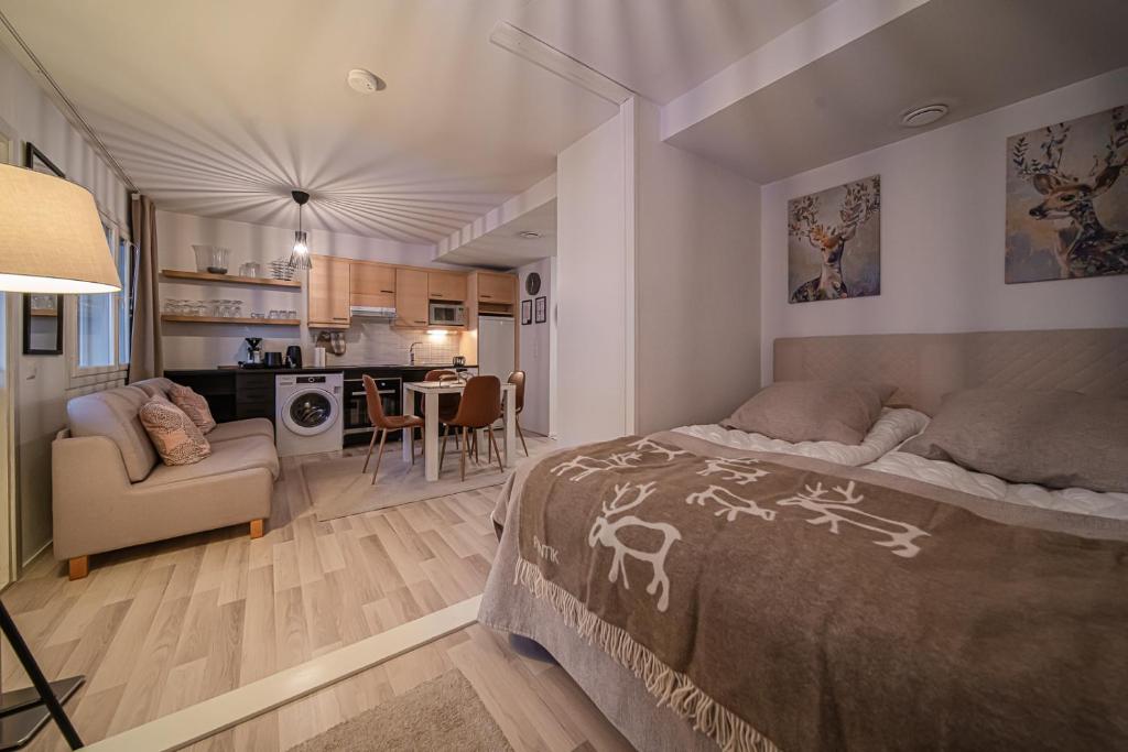 Η κουζίνα ή μικρή κουζίνα στο Lomavuokra Studio apartment A3, Levi Central, ski-in ski-out