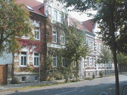 un edificio con hiedra al lado de una calle en Hotel Zum Goldenen Löwen, en Merseburgo