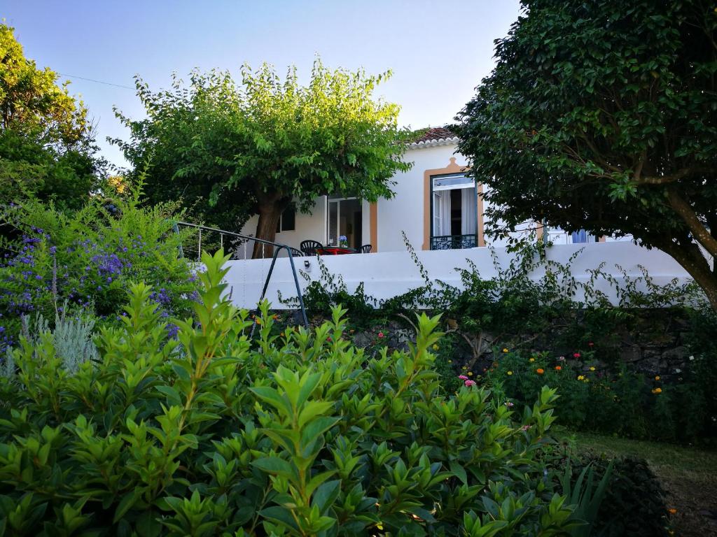 un jardin en face d'une maison blanche dans l'établissement Casa do Chafariz, à Raminho