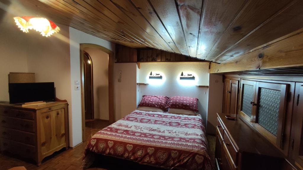 法尔西德Mansarda dell'orso的一间带床、梳妆台和电视的卧室