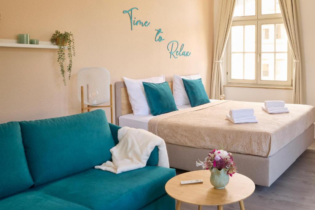 Ένα ή περισσότερα κρεβάτια σε δωμάτιο στο Come Stay Relax Apartment für bis zu 6 Personen - Parkplatz - WLAN - Homeoffice