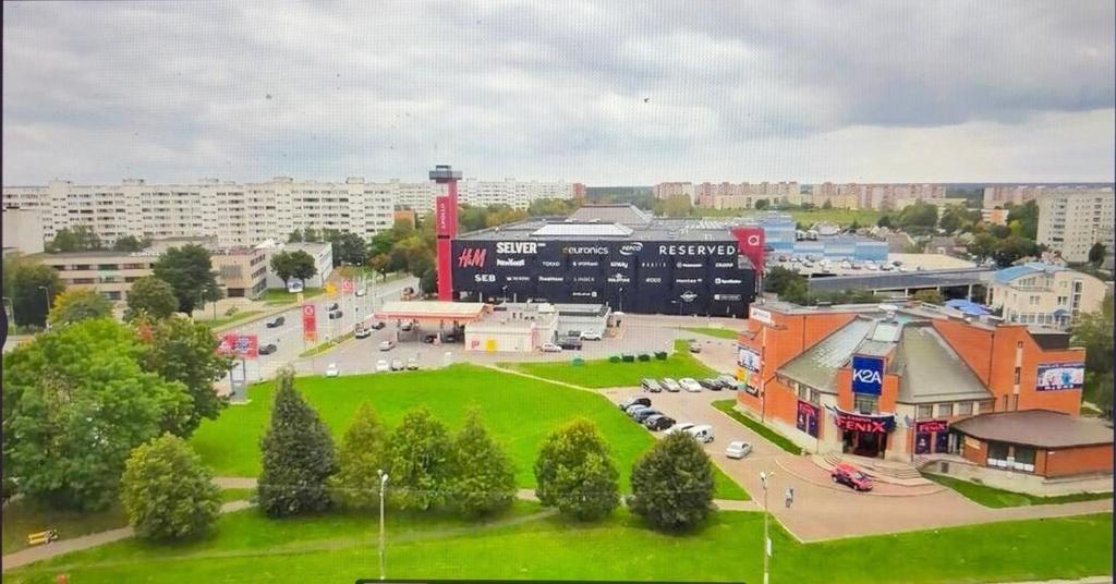 an aerial view of a city with a large building at Narva Kangelaste 2 Apartments in Narva