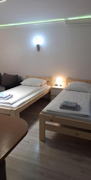 a bedroom with two twin beds and a lamp at ETNA 2 - Parter- Rzeszów , Chrobrego in Rzeszów