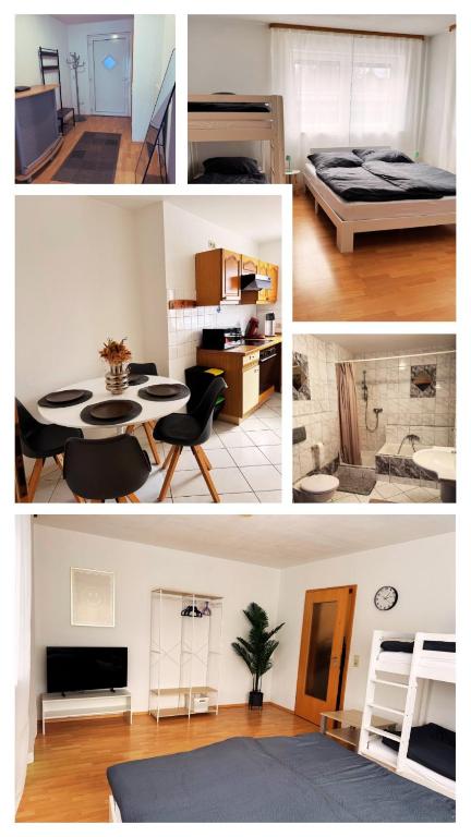 a collage of photos of a living room and a bedroom at FeWo Haus 9 EUROPA PARK RULANTICA in Lahr