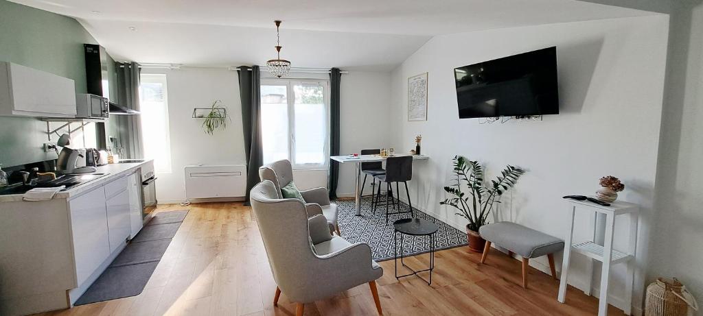 Μια τηλεόραση ή/και κέντρο ψυχαγωγίας στο La porte Bleue - appartement juste rénové - très propre - grand confort - lumineux - calme - centre historique