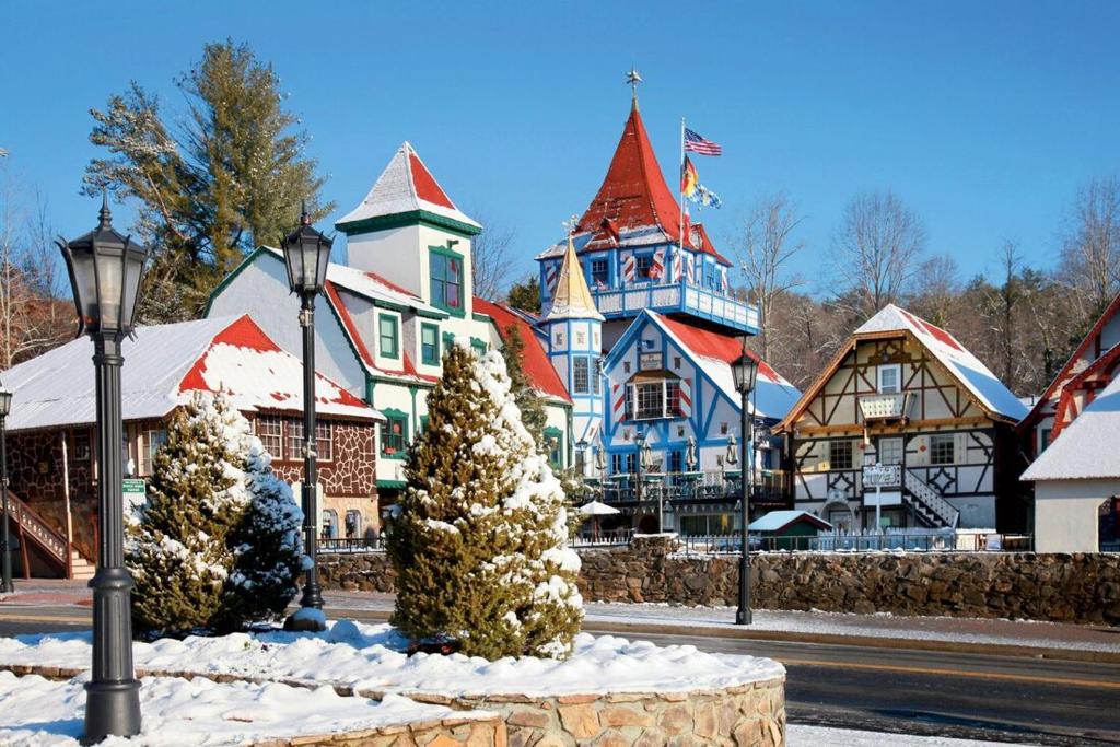 a group of houses with christmas trees in the snow at IGLS Resort Villas at Innsbruck in Helen