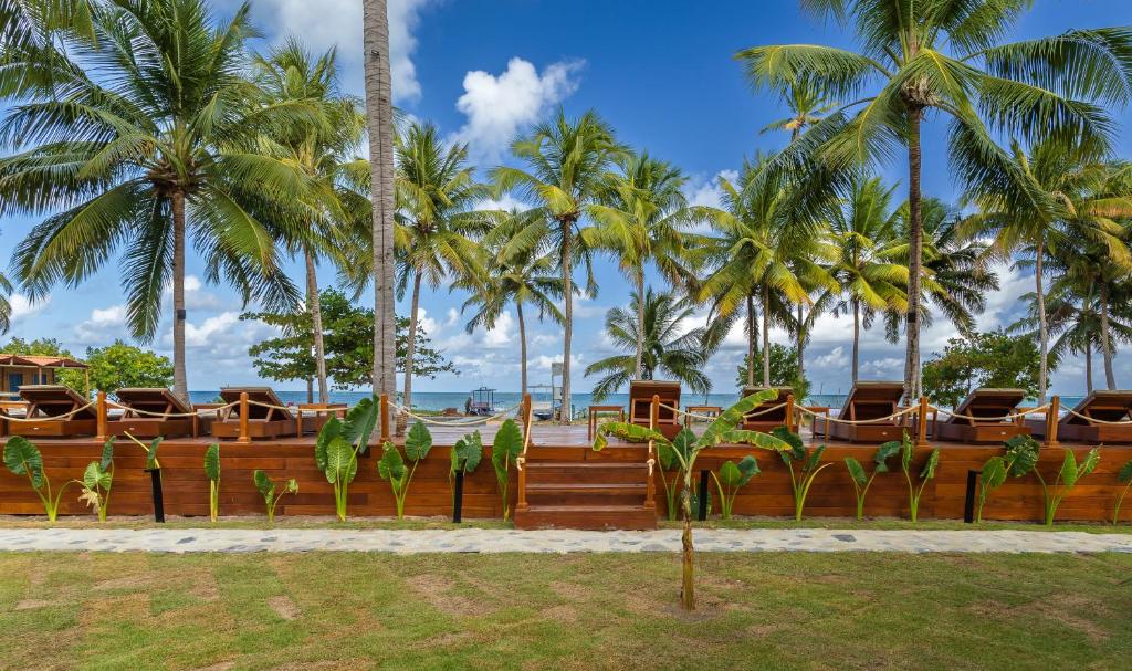 un resort con palmeras en la playa en Evva Pousada - Soft Opening, en Porto de Pedras