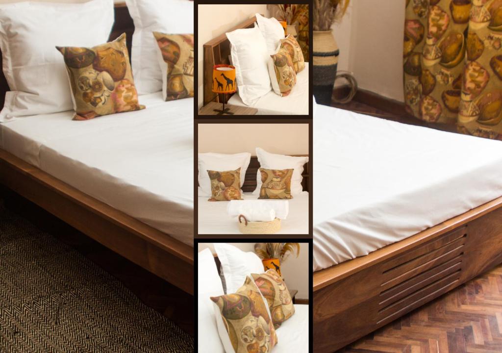 a collage of four pictures of a bed with pillows at COCOONING HOME # Centre-Ville # Confort # Charmant # マダガスカルのゲストハウス in Antananarivo