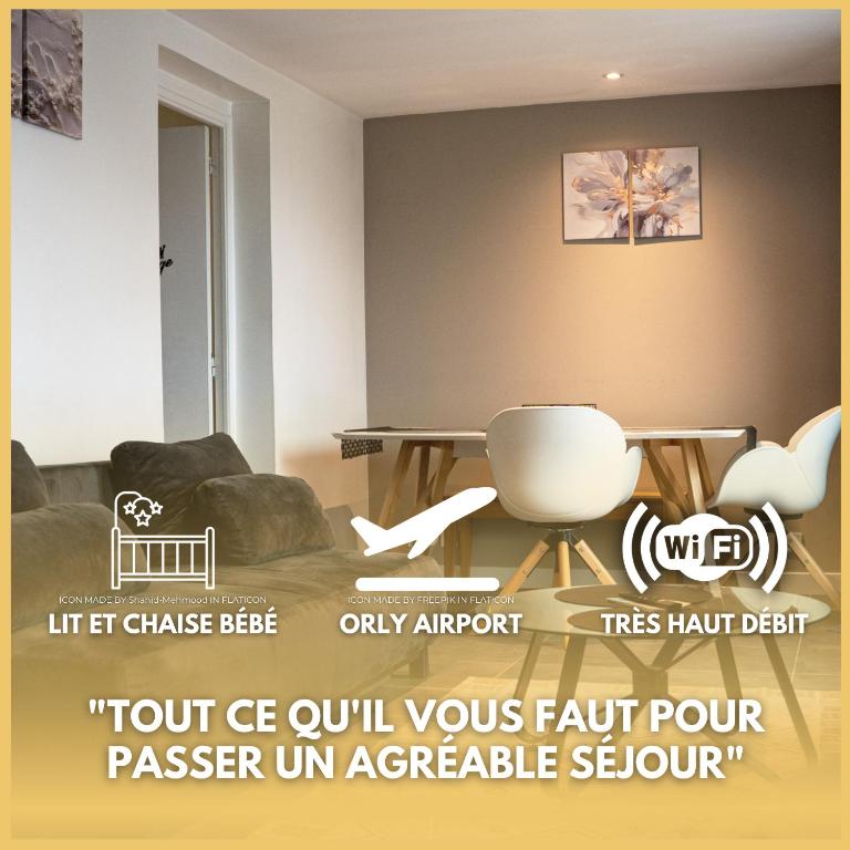 帕艾维坡斯特Maisonnette aéroport Orly的带桌子和椅子的客厅