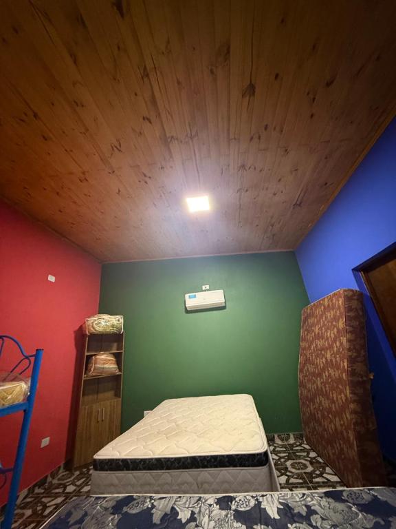 a bedroom with a bed and a green wall at Quinta La Ramona in Candelaria