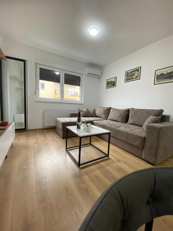 a living room with a couch and a table at Vasiljević Apartman Koviljača in Banja Koviljača