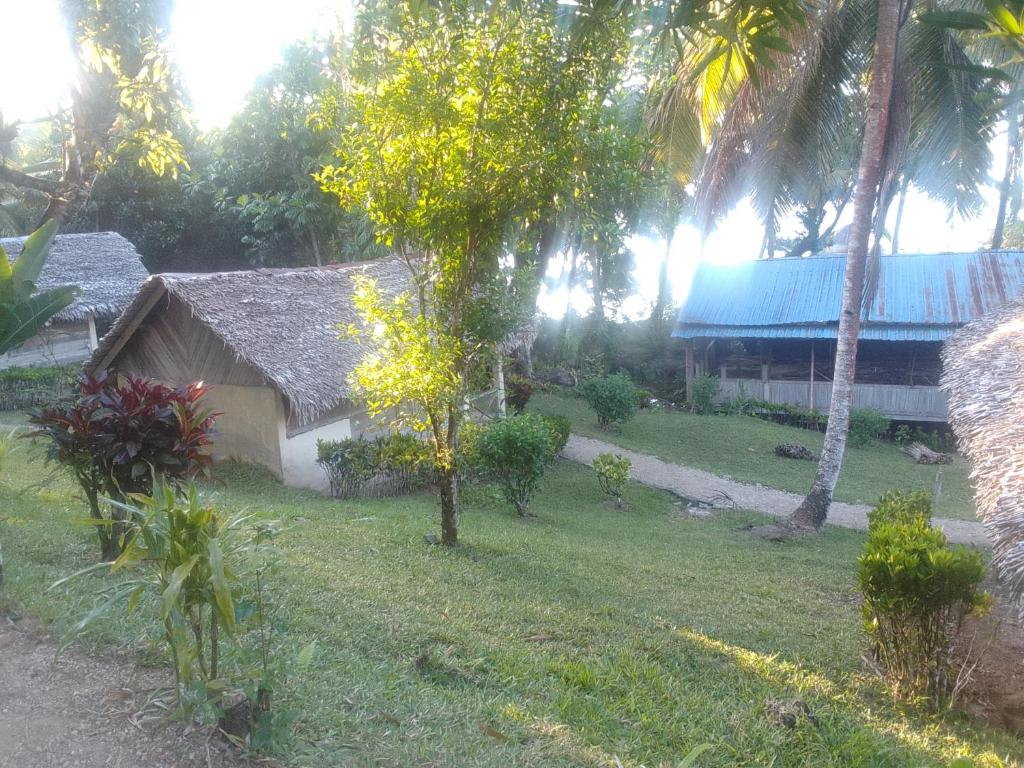 een huis in het midden van een tuin met palmbomen bij Antafondro Lodge in Sainte Marie