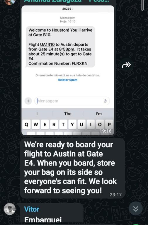 a screenshot of a text message on a cell phone at Sao Roque Park Car in São Roque