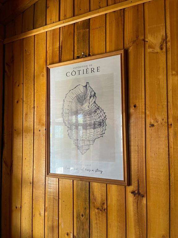ein Bild, das an einer Holzwand hängt in der Unterkunft Cabaña AlbaMarina - Pichilemu in Pichilemu