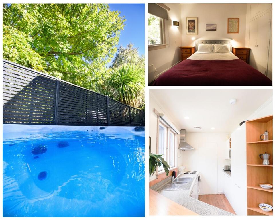 Postel nebo postele na pokoji v ubytování - Kiwi Batch - Easy Walk To Town - Hot Tub -