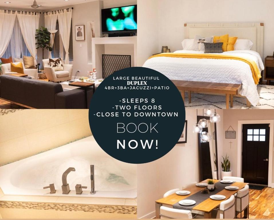 a collage of pictures of a bedroom and a living room at 2Level Duplex with Jaccuzi-Gem in Chicago 4BD&3BA in Chicago