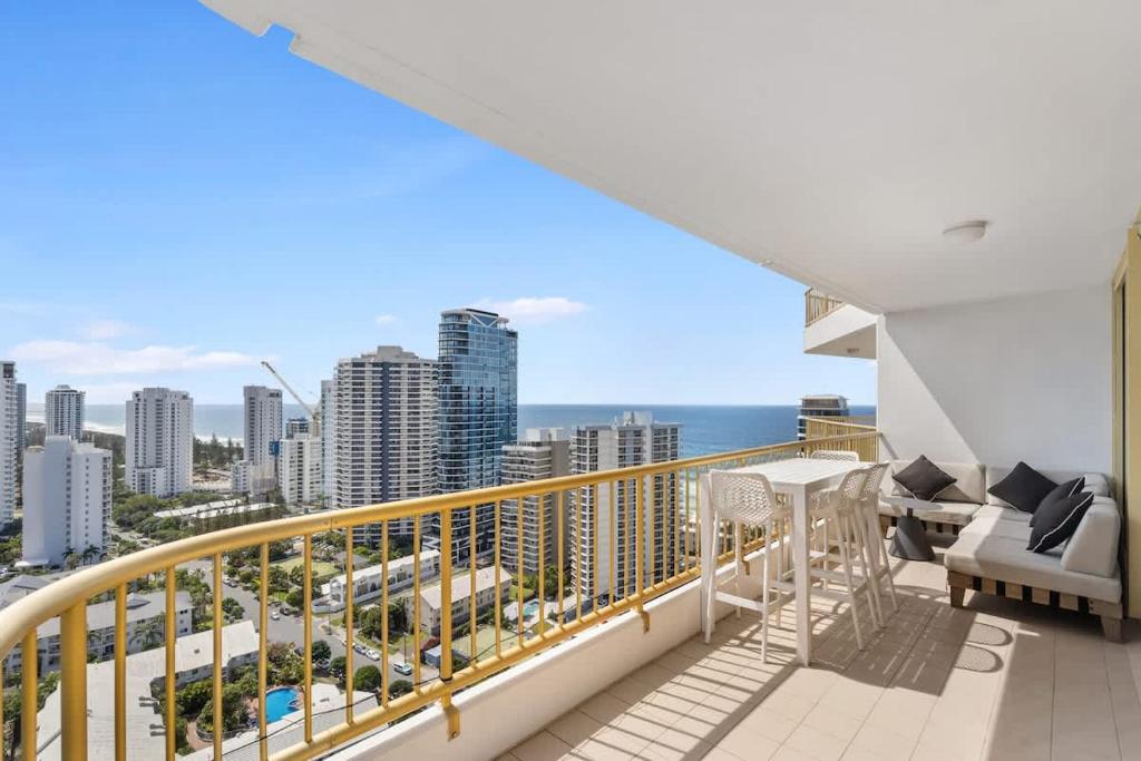 a balcony with a view of the city at Luxury 3BR Gold Coast Stay Ocean and City Views in Gold Coast
