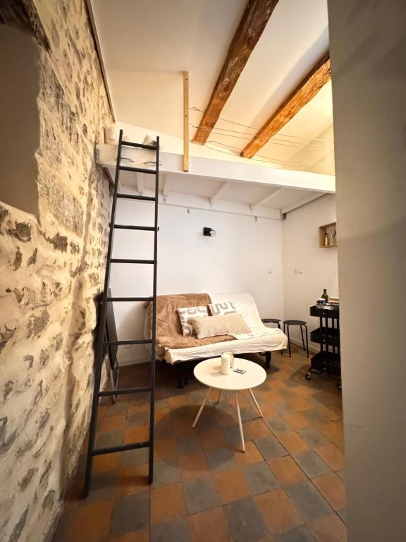 a room with a bunk bed and a ladder at Studio cosy en plein cœur du centre-ville in Avignon