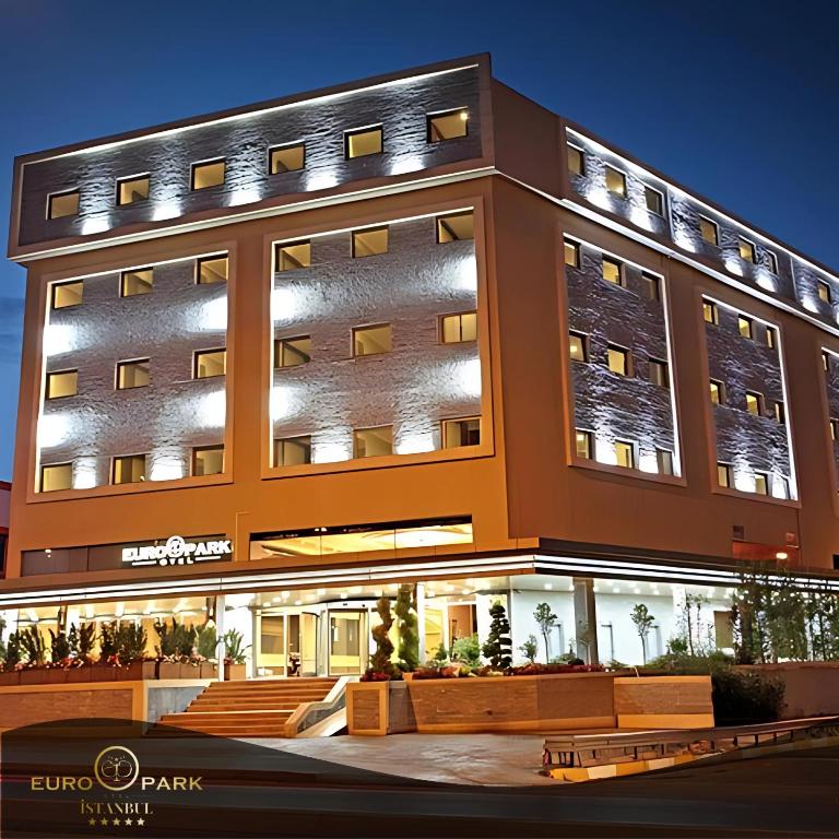 a large building with lights in front of it at Euro Park Otel in Istanbul