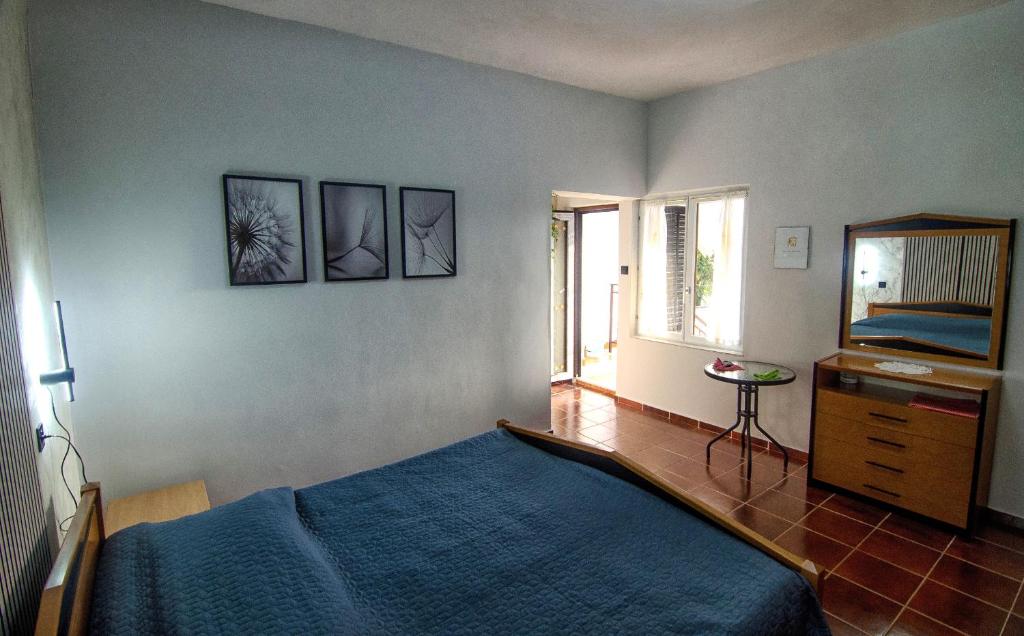 a bedroom with a bed and a dresser and a mirror at Room PARADINOVIĆ in Zambratija
