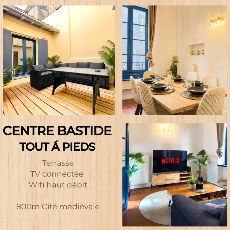 a collage of pictures of a living room with a piano at Le Patio ※ Carnot in Carcassonne