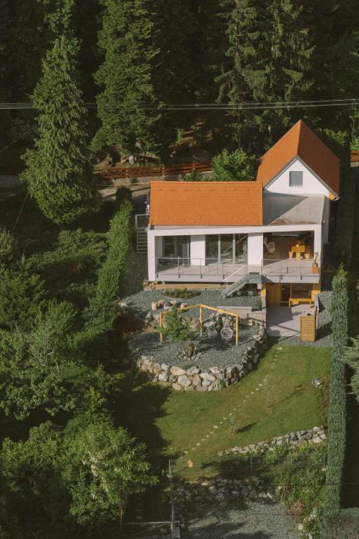 an overhead view of a house in the woods at Well M cottage in Velem