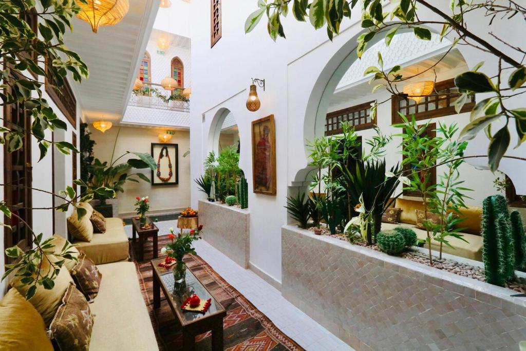 a living room filled with lots of plants at Riad Beata - Private use option - in Marrakech