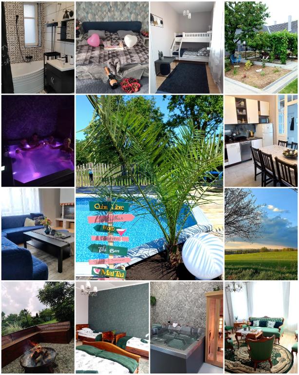 a collage of photos of different types of furniture at Blanka Villa Wellness Home in Bakonyszentlászló