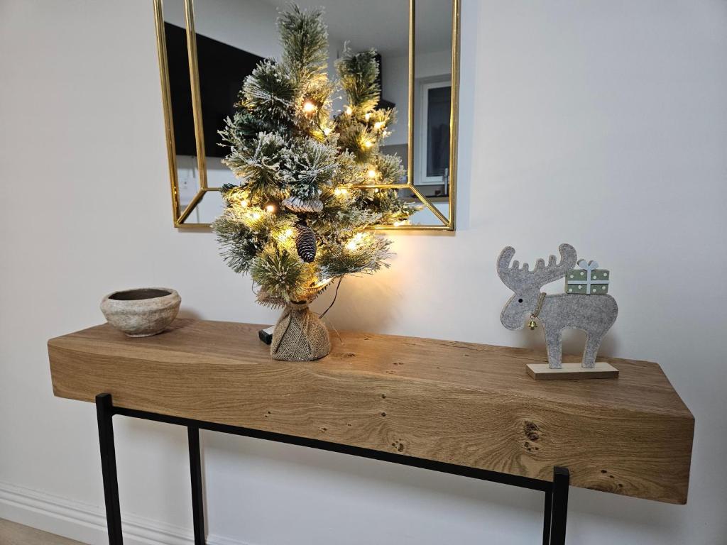 ein Tisch mit einem Weihnachtsbaum darüber in der Unterkunft Sleep & Cozy près de Disneyland et des commerces in Coupvray