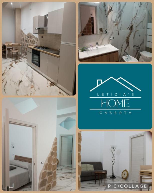 a collage of pictures of a kitchen and a home office at LETIZIA'S HOME Caserta in Caserta