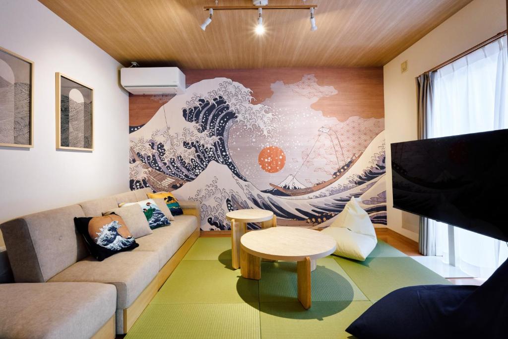 Posezení v ubytování Oneness House Kumamoto2 熊本新町