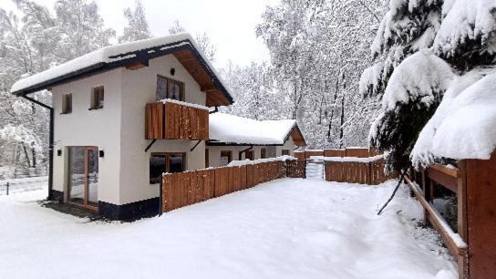 a house covered in snow with a fence at Miejscówka Werlas in Werlas
